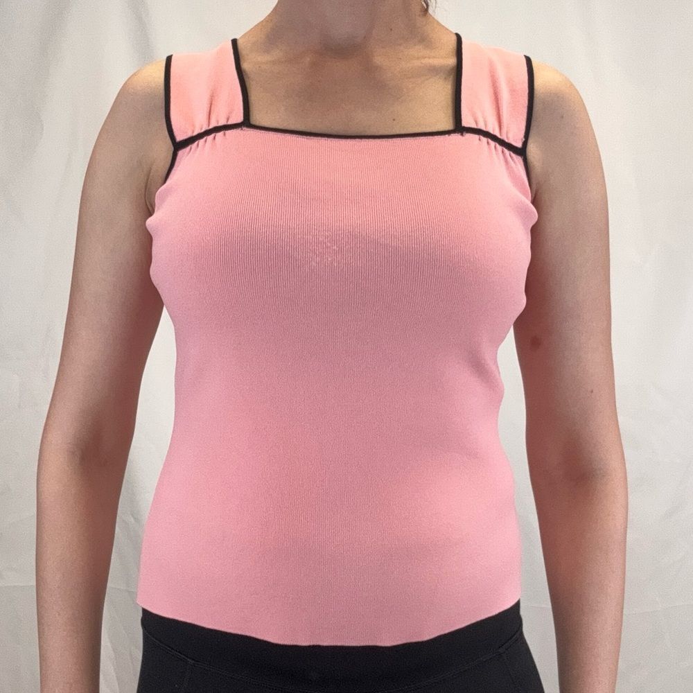 Emma James Women’s Pale Pink Black Trim Square Neck Tank Top Sweater Large L
